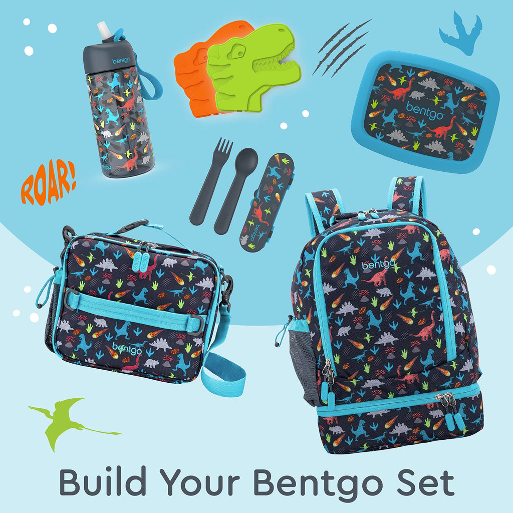 Bentgo Kids 2-in-1 Backpack & Insulated Lunch Bag - Durable 16” Backpack & Lunch Container in Unique Prints for School & Travel - Water Resistant, Padded & Large Compartments (Dinosaur)