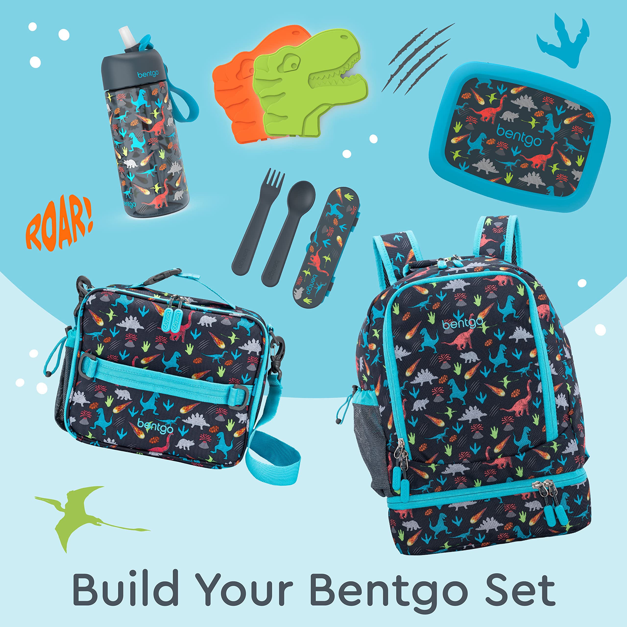 Bentgo Kids 2-in-1 Backpack & Insulated Lunch Bag - Durable 16” Backpack & Lunch Container in Unique Prints for School & Travel - Water Resistant, Padded & Large Compartments (Dinosaur)