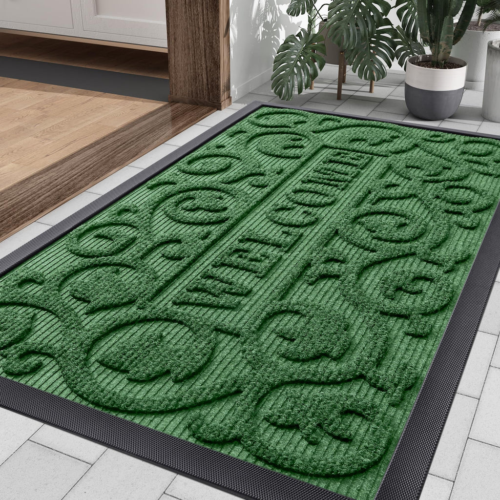 Smiry Front Door Mat Outside Entrance, Heavy Duty Sturdy Natural Rubber Doormat, Trap Dirt and Moisture, Easy Clean Low Profile Mats for Indoor Outdoor Entry, Irregular Triangle (29.5x17, Black)