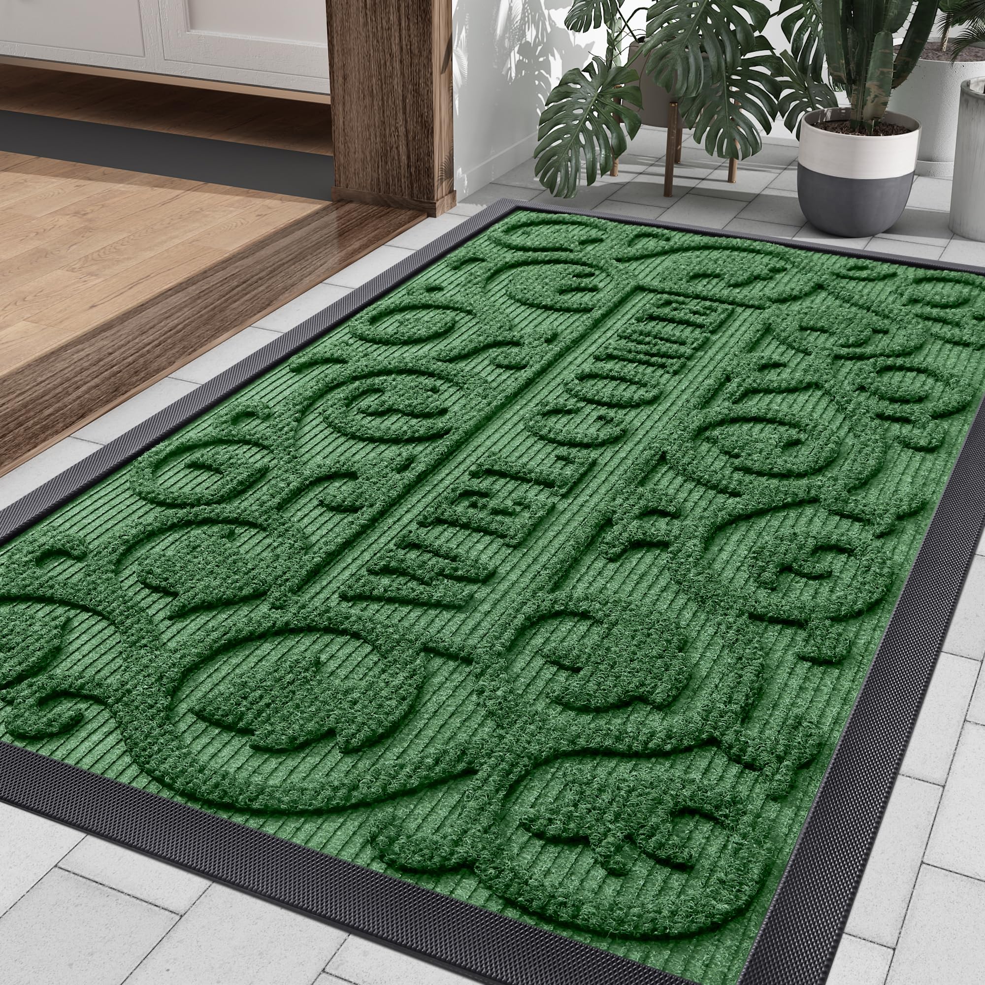 Smiry Front Door Mat Outside Entrance, Heavy Duty Sturdy Natural Rubber Doormat, Trap Dirt and Moisture, Easy Clean Low Profile Mats for Indoor Outdoor Entry, Irregular Triangle (29.5x17, Black)