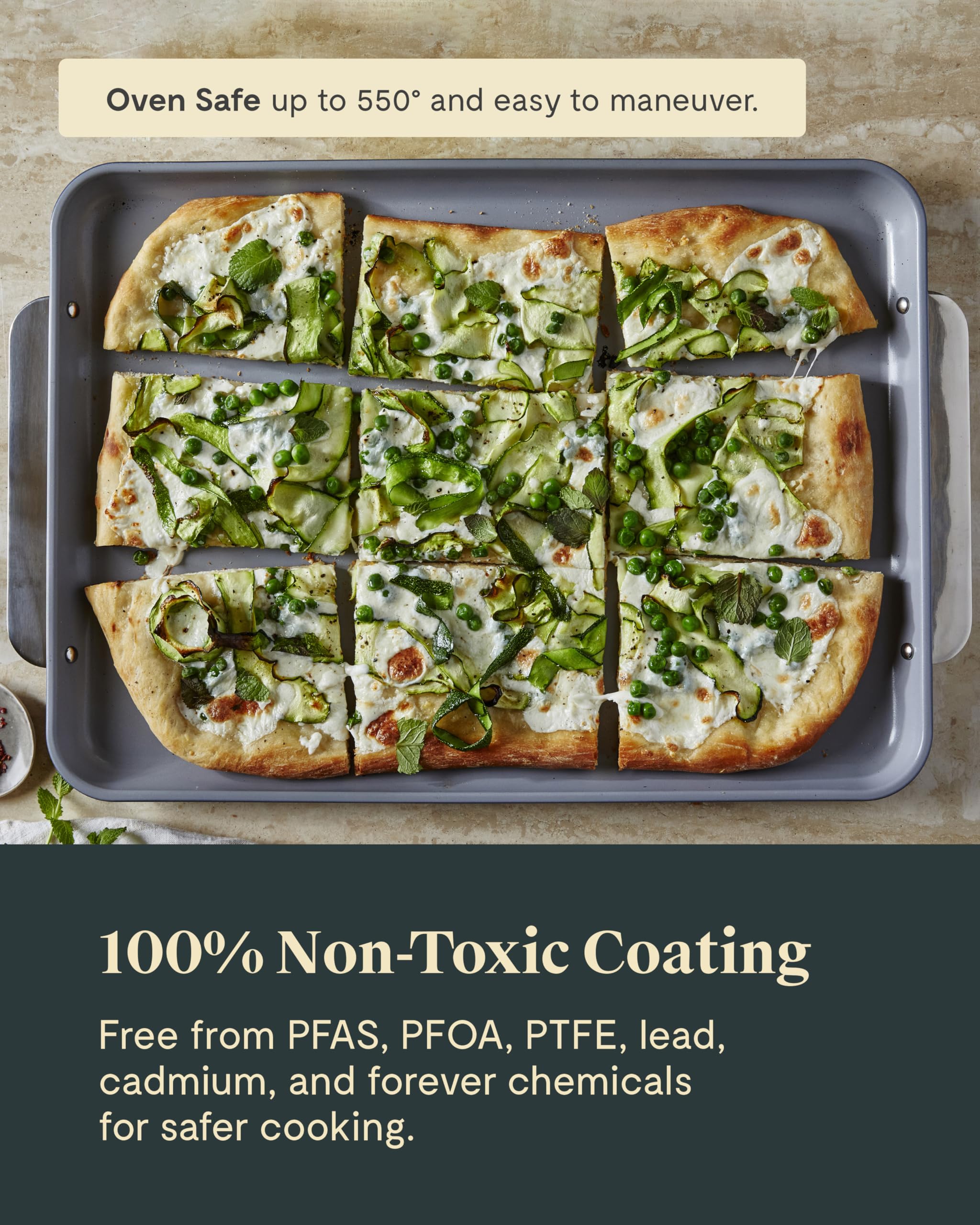 Caraway Nonstick Ceramic Small Baking Sheet (9x13”) – Non-Toxic, PTFE & PFOA Free – Oven Safe – Aluminized Steel Core – Mini Sheet Pan for Baking, Roasting & More - Cream