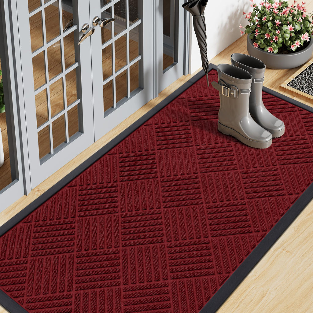 Smiry Front Door Mat Outside Entrance, Heavy Duty Outdoor Indoor Natural Rubber Doormat, Non Slip, Trap Dirt and Moisture, Easy Clean, Low Profile Patio Porch Entryway Mat, 29.5x17, Grey