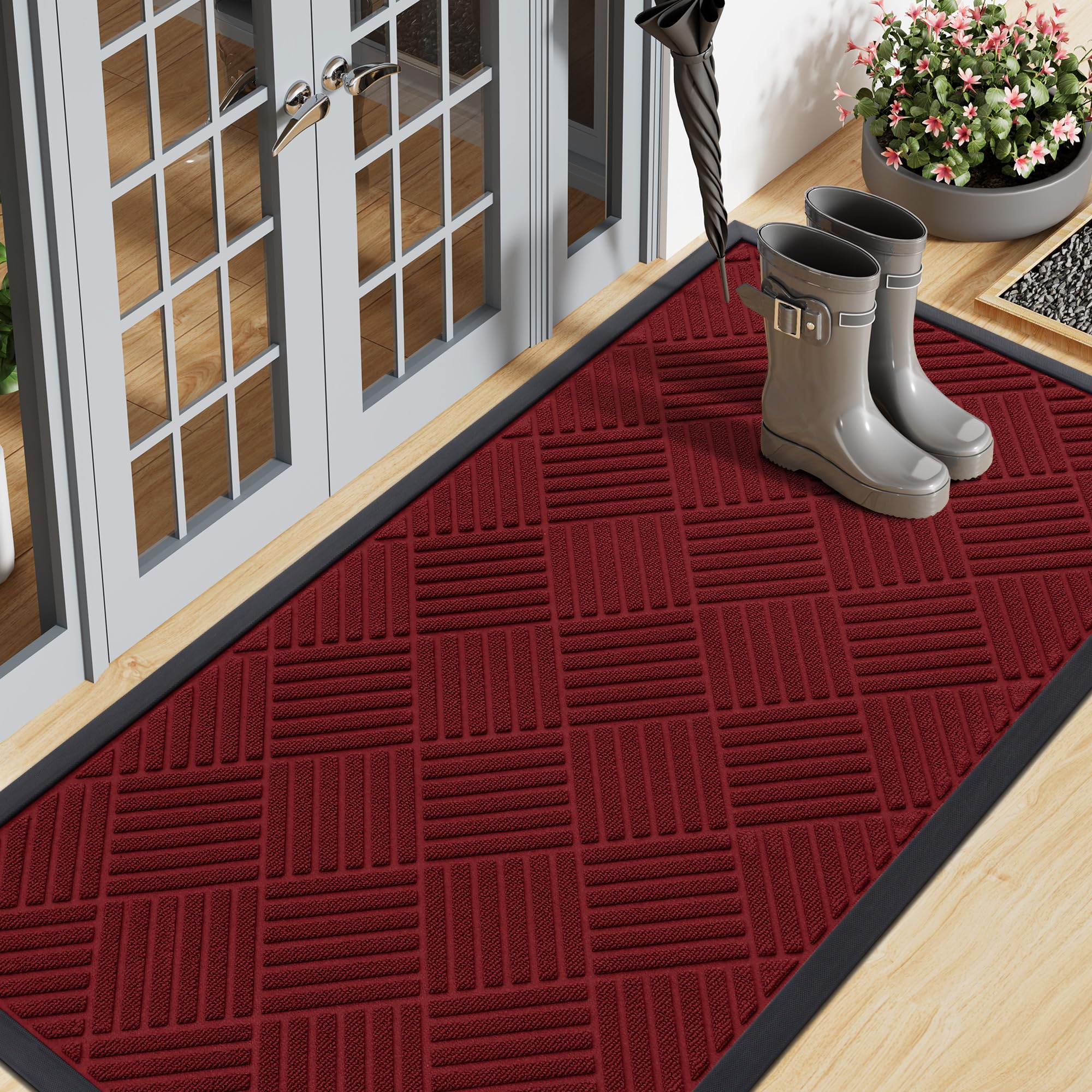 Smiry Front Door Mat Outside Entrance, Heavy Duty Outdoor Indoor Natural Rubber Doormat, Non Slip, Trap Dirt and Moisture, Easy Clean, Low Profile Patio Porch Entryway Mat, 29.5x17, Grey