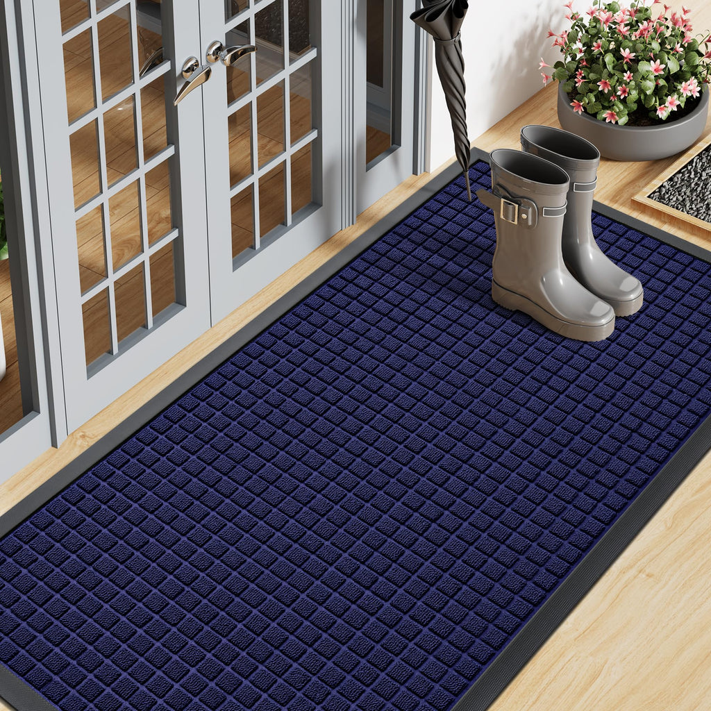 Smiry Front Door Mat Outside Entrance, Heavy Duty Natural Rubber Doormat, Non Slip, Trap Dirt and Moisture, Easy Clean, Low Profile Welcome Floor Mats for Indoor Outdoor Entry, 29.5x17 Inch, Black