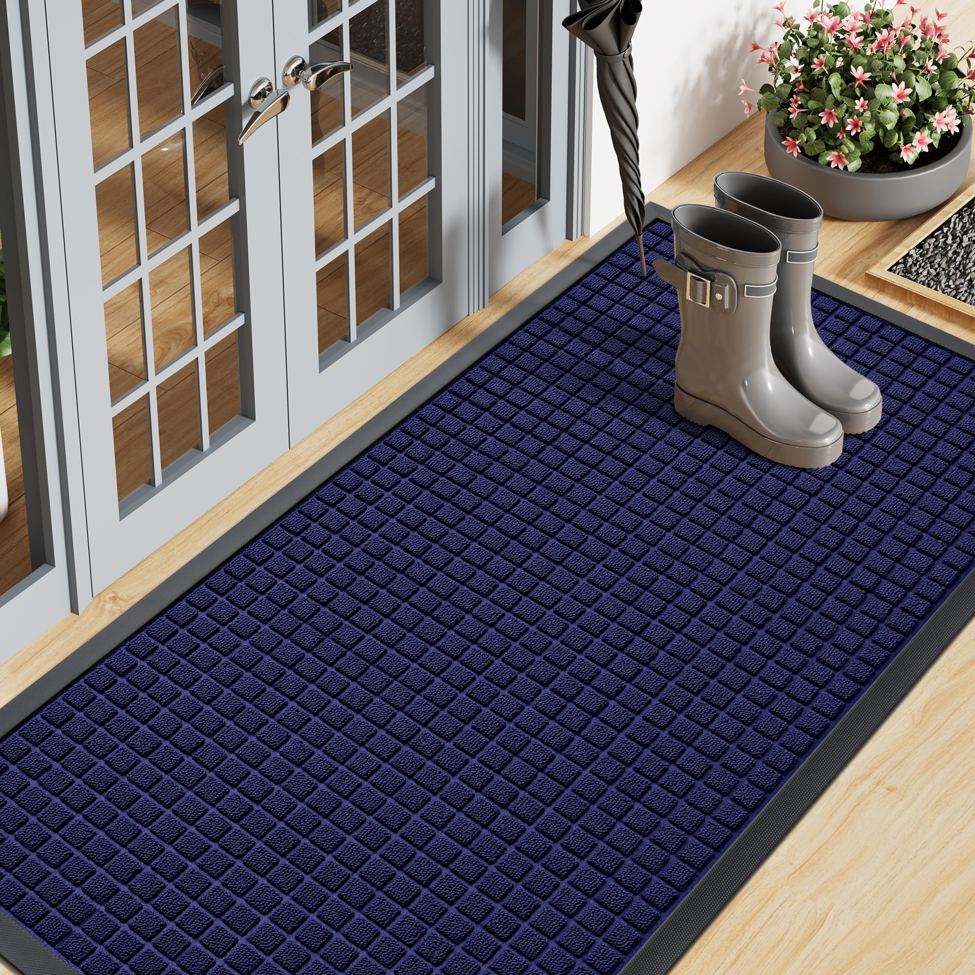 Smiry Front Door Mat Outside Entrance, Heavy Duty Natural Rubber Doormat, Non Slip, Trap Dirt and Moisture, Easy Clean, Low Profile Welcome Floor Mats for Indoor Outdoor Entry, 29.5x17 Inch, Black
