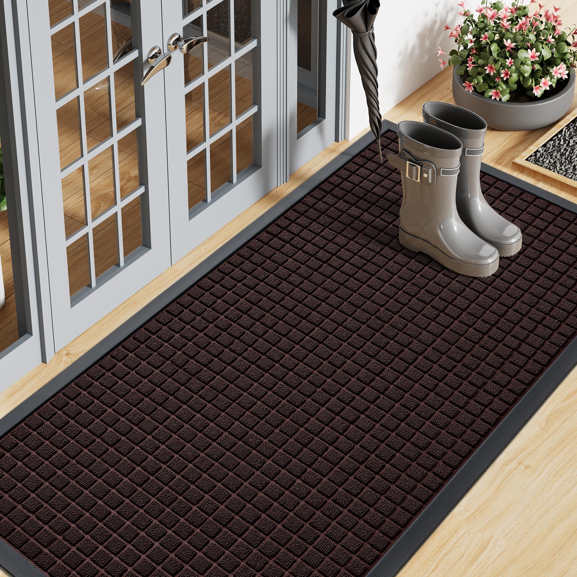 Smiry Front Door Mat Outside Entrance, Heavy Duty Natural Rubber Doormat, Non Slip, Trap Dirt and Moisture, Easy Clean, Low Profile Welcome Floor Mats for Indoor Outdoor Entry, 29.5x17 Inch, Black