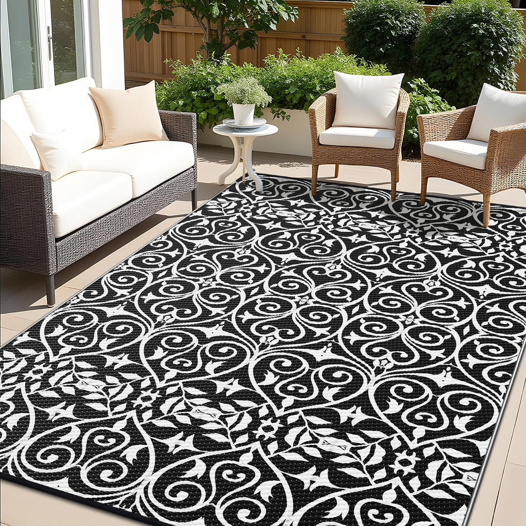 OLANLY Outdoor Rug 5x8 ft Waterproof, Reversible Outdoor Plastic Straw Rug, RV Mat, Indoor Outdoor Carpet Clearance for Patio, Camping, Balcony, Deck, Backyard, Grey & White