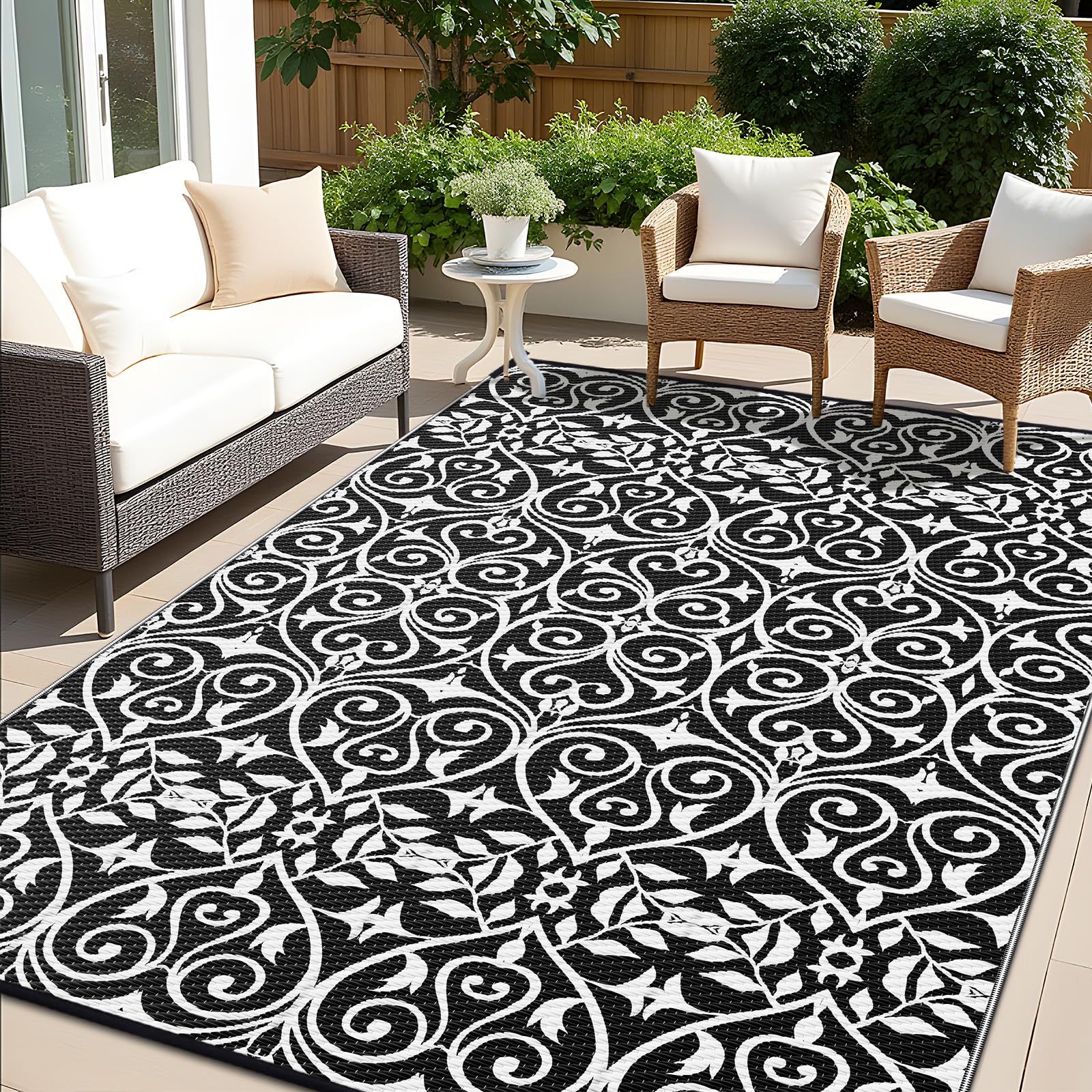 OLANLY Outdoor Rug 5x8 ft Waterproof, Reversible Outdoor Plastic Straw Rug, RV Mat, Indoor Outdoor Carpet Clearance for Patio, Camping, Balcony, Deck, Backyard, Grey & White