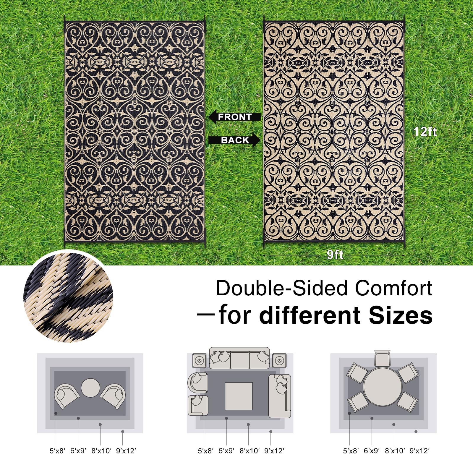 OLANLY Outdoor Rug 5x8 ft Waterproof, Reversible Outdoor Plastic Straw Rug, RV Mat, Indoor Outdoor Carpet Clearance for Patio, Camping, Balcony, Deck, Backyard, Grey & White