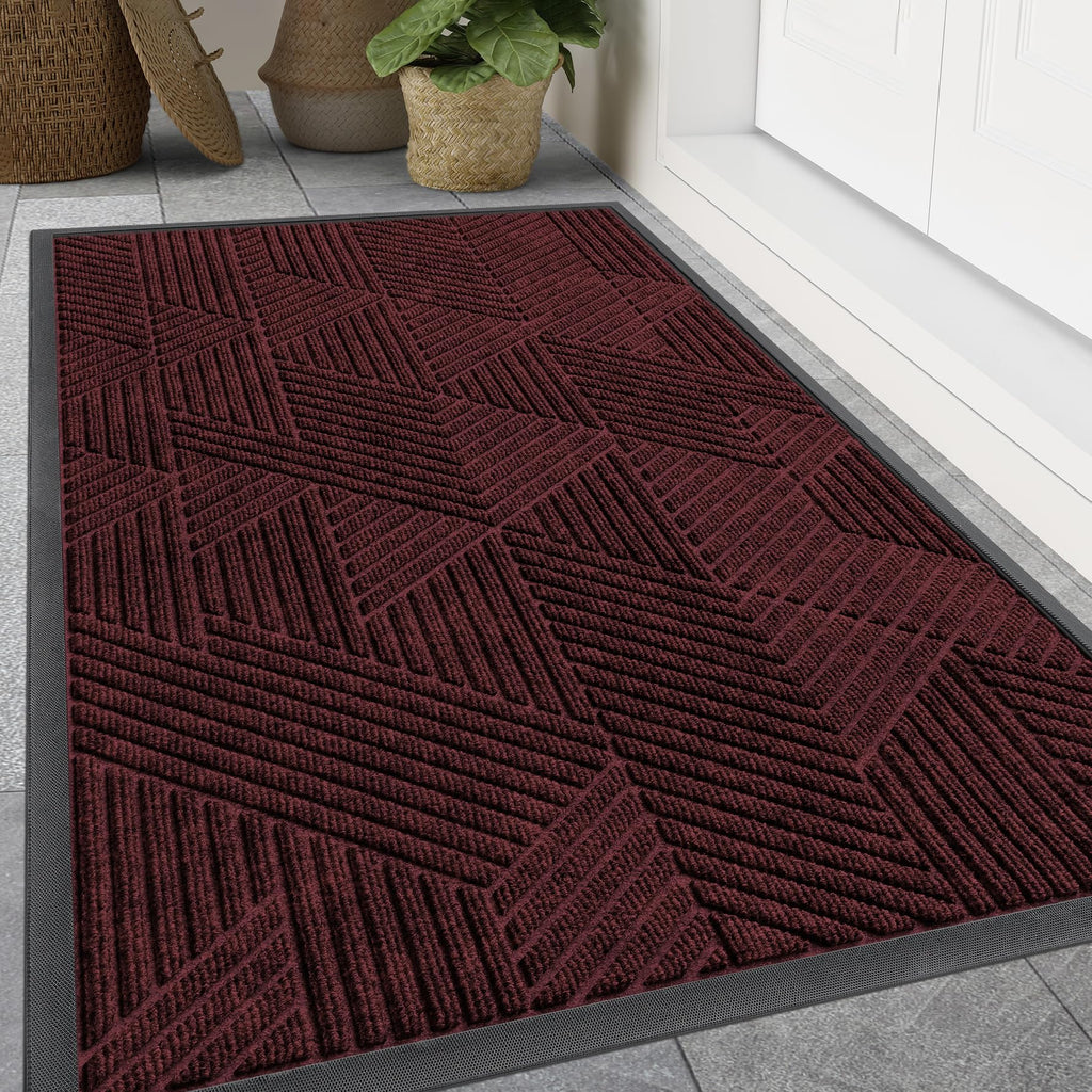 Smiry Front Door Mat Outside Entrance, Heavy Duty Sturdy Natural Rubber Doormat, Trap Dirt and Moisture, Easy Clean Low Profile Mats for Indoor Outdoor Entry, Irregular Triangle (29.5x17, Black)