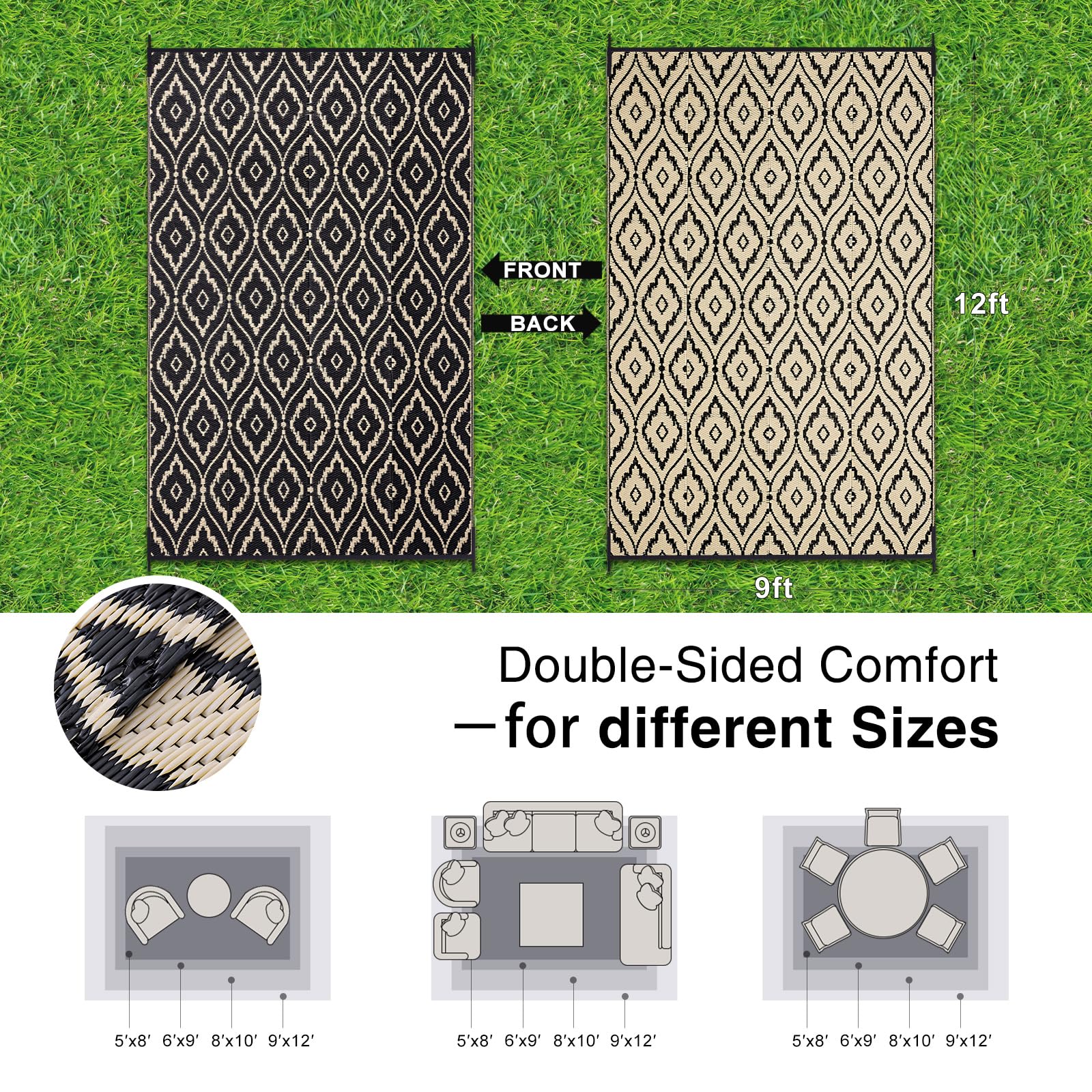 OLANLY Outdoor Rug 5x8 ft Waterproof, Reversible Outdoor Plastic Straw Rug, RV Mat, Indoor Outdoor Carpet Clearance for Patio, Camping, Balcony, Deck, Backyard, Grey & White