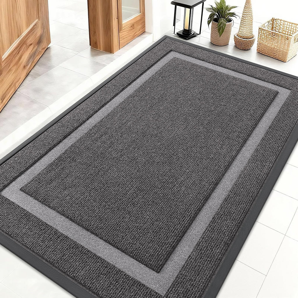 OLANLY Front Door Mat Indoor Outdoor Entrance, Waterproof All-Season, All-Weather Doormat, Sturdy Natural Rubber, Fade Resistant, Low Profile, Easy Clean Patio Porch Entryway Mat, 29.5x17, Black