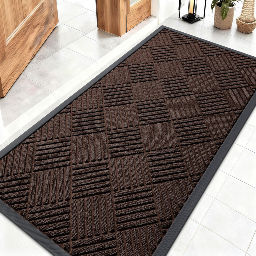 OLANLY Front Door Mat Outside Entrance 29.5x17, Absorbent, Heavy Duty Sturdy Natural Rubber Doormat Indoor Outdoor, Stain and Fade Resistant, Non-Slip Low Profile Floor Mat for Entryway, Grey Diamond