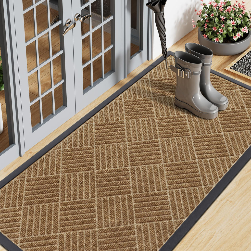 Smiry Front Door Mat Outside Entrance, Heavy Duty Outdoor Indoor Natural Rubber Doormat, Non Slip, Trap Dirt and Moisture, Easy Clean, Low Profile Patio Porch Entryway Mat, 29.5x17, Grey