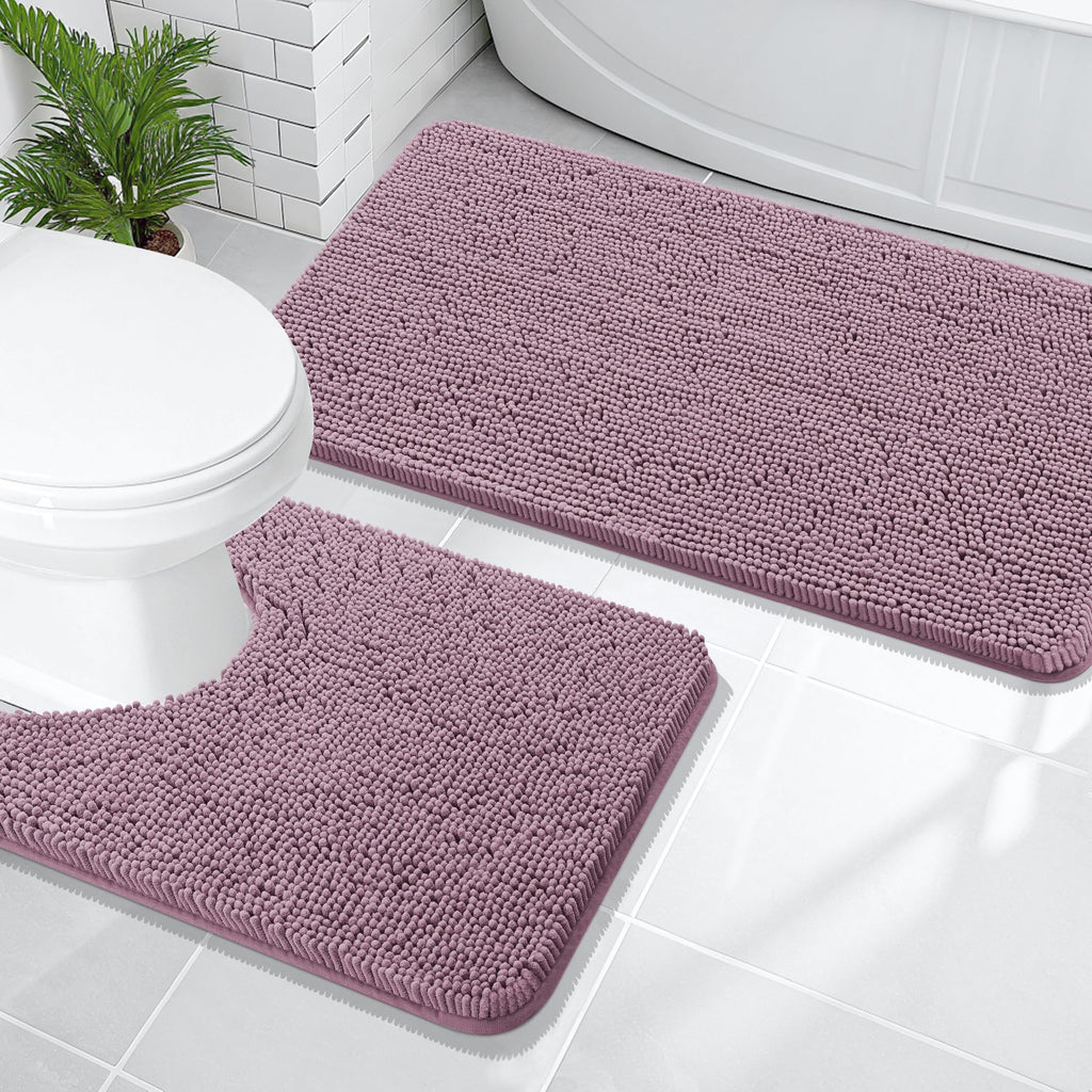OLANLY Bathroom Rugs Sets 2 Piece, Soft Absorbent Chenille Bath Mats and U-Shaped Contour Toilet Mat Area Rug Set, Machine Washable Bath Carpet, Home Decor Accessories(30"x20"+24"x20", Grey)