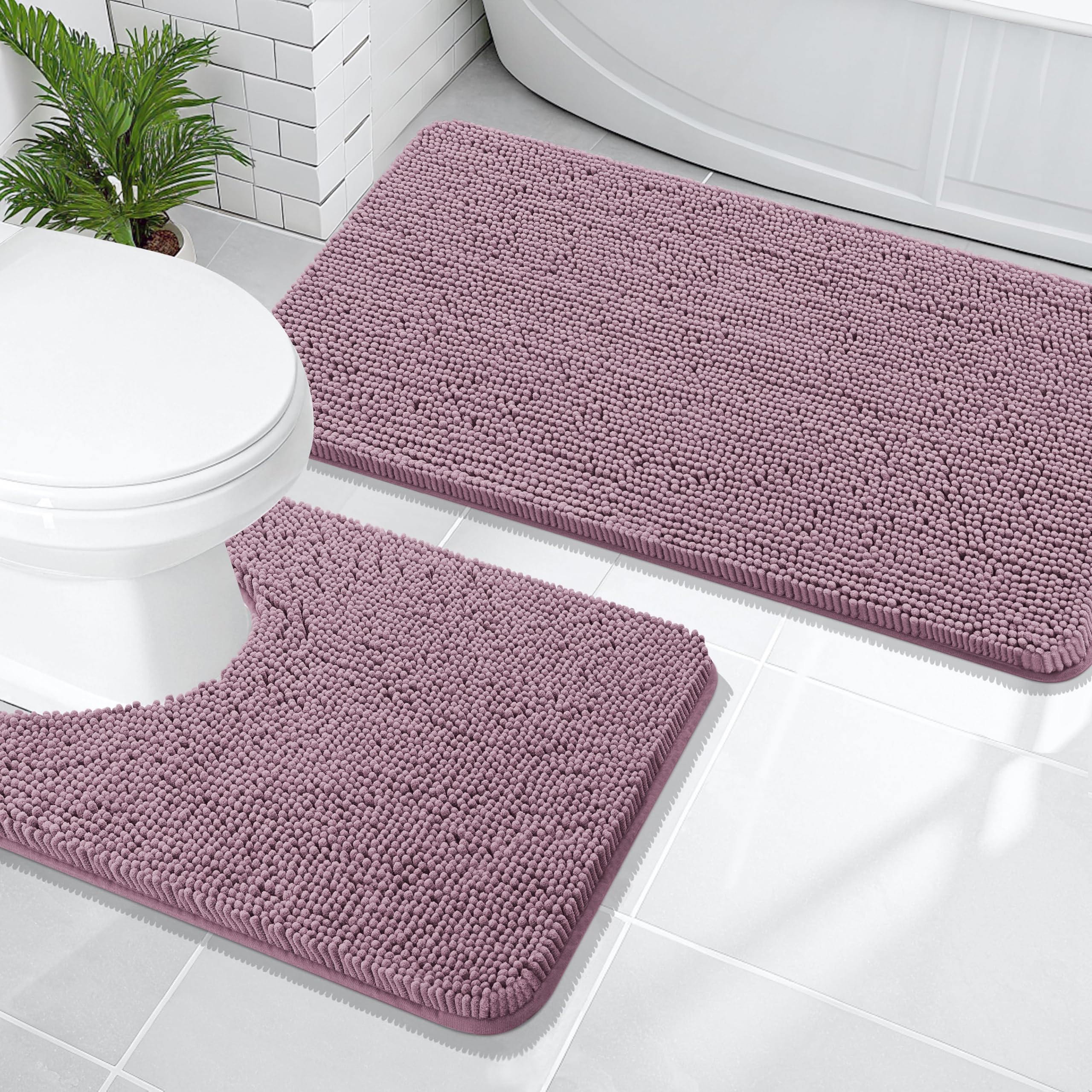 OLANLY Bathroom Rugs Sets 2 Piece, Soft Absorbent Chenille Bath Mats and U-Shaped Contour Toilet Mat Area Rug Set, Machine Washable Bath Carpet, Home Decor Accessories(30"x20"+24"x20", Grey)