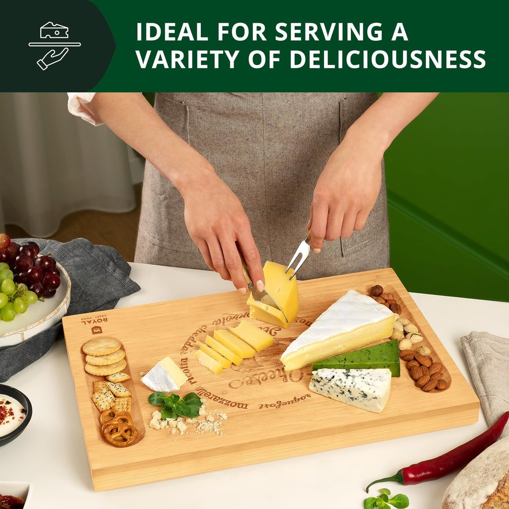 ROYAL CRAFT WOOD Premium Bamboo Charcuterie Board Set - Cheese Platter & Serving Tray & Serving Utensils - Perfect Housewarming Gift, Wedding, Bridal Shower Gift - Ideal for Entertaining and New Home