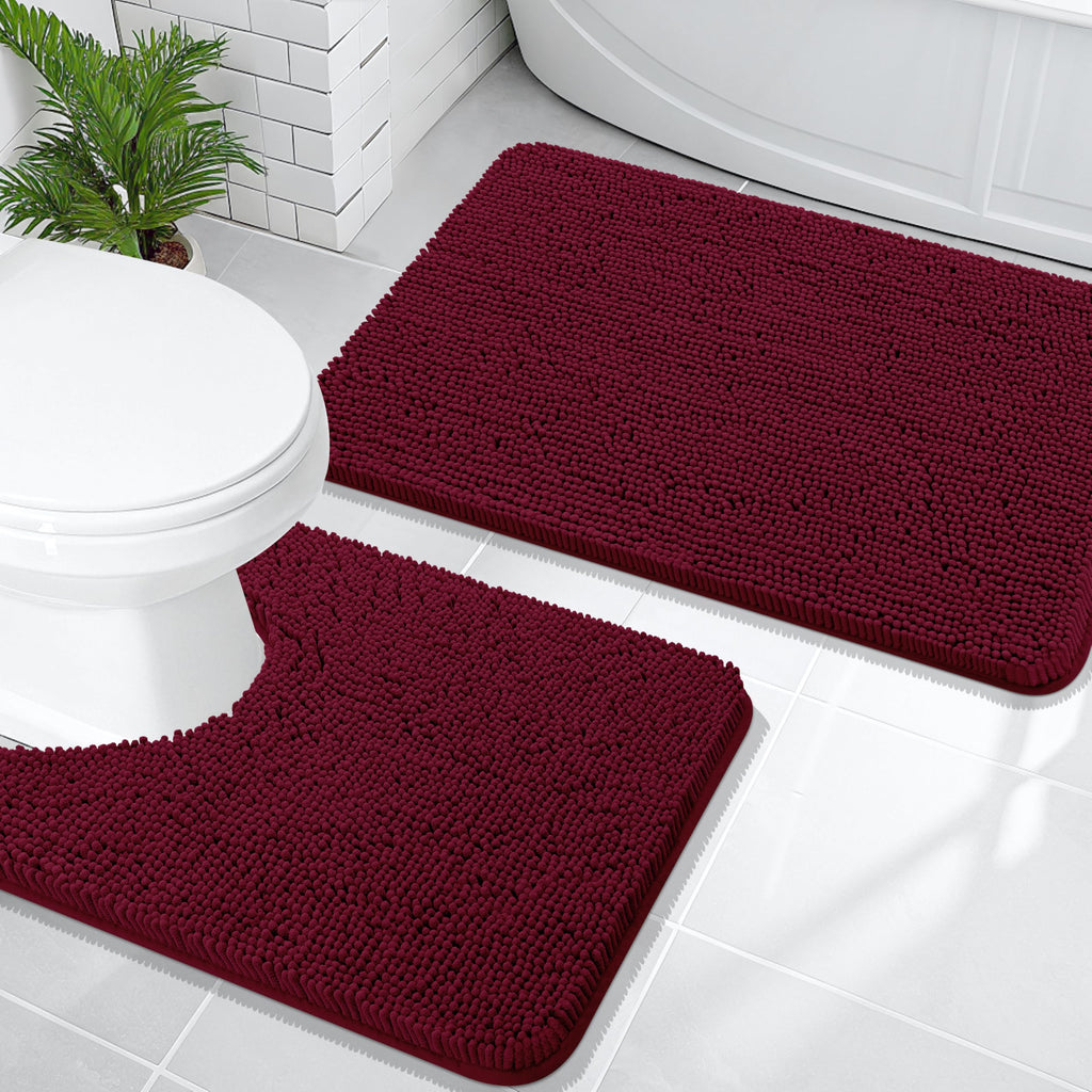 OLANLY Bathroom Rugs Sets 2 Piece, Soft Absorbent Chenille Bath Mats and U-Shaped Contour Toilet Mat Area Rug Set, Machine Washable Bath Carpet, Home Decor Accessories(30"x20"+24"x20", Grey)