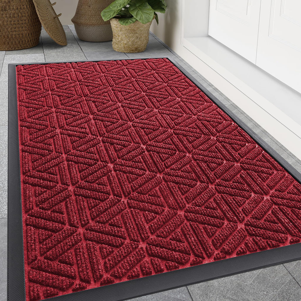 Smiry Front Door Mat Outside Entrance, Heavy Duty Sturdy Natural Rubber Doormat, Trap Dirt and Moisture, Easy Clean Low Profile Mats for Indoor Outdoor Entry, Irregular Triangle (29.5x17, Black)