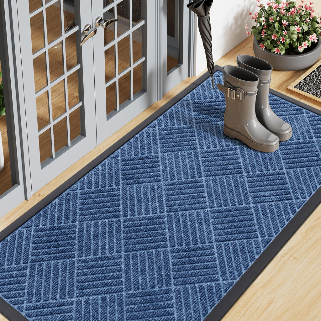 Smiry Front Door Mat Outside Entrance, Heavy Duty Outdoor Indoor Natural Rubber Doormat, Non Slip, Trap Dirt and Moisture, Easy Clean, Low Profile Patio Porch Entryway Mat, 29.5x17, Grey