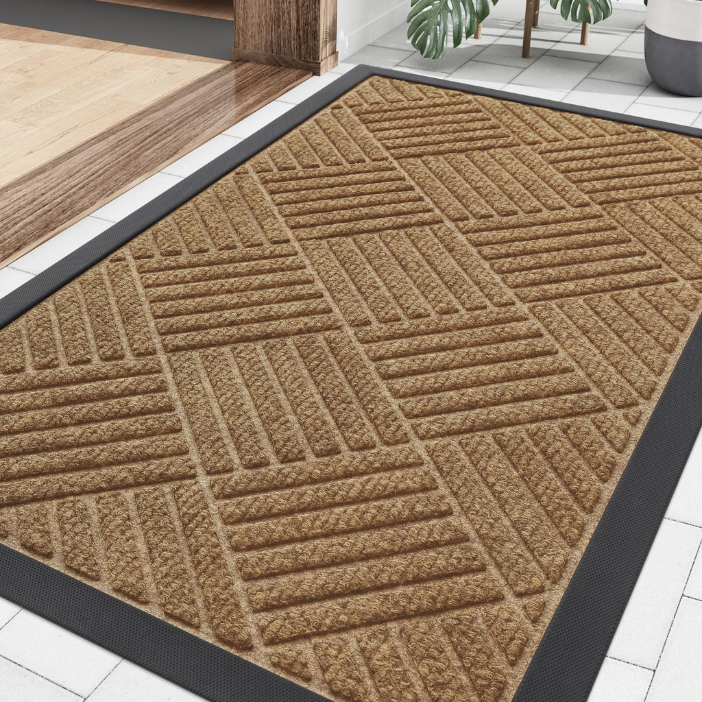Smiry Front Door Mat Outside Entrance, Heavy Duty Outdoor Indoor Natural Rubber Doormat, Non Slip, Trap Dirt and Moisture, Easy Clean, Low Profile Patio Porch Entryway Mat, 29.5x17, Grey
