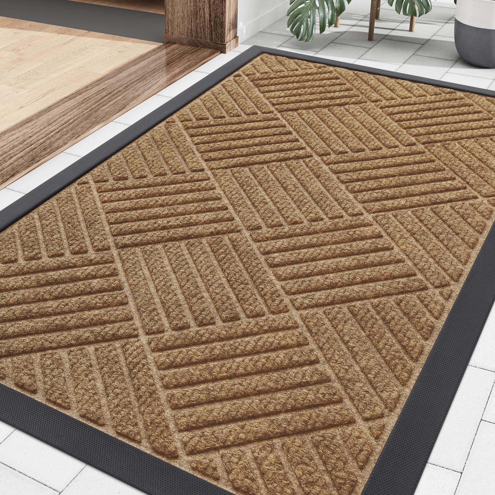 Smiry Front Door Mat Outside Entrance, Heavy Duty Outdoor Indoor Natural Rubber Doormat, Non Slip, Trap Dirt and Moisture, Easy Clean, Low Profile Patio Porch Entryway Mat, 29.5x17, Grey