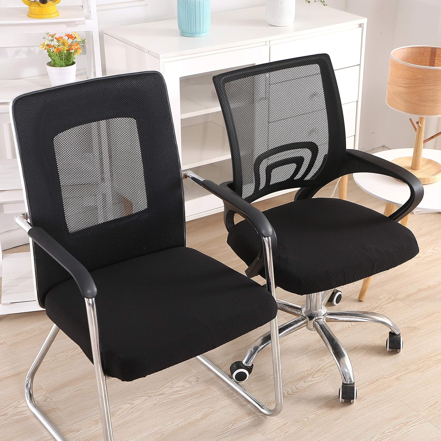 Smiry Stretch Jacquard Office Computer Chair Seat Covers, Removable Washable Anti-dust Desk Chair Seat Cushion Protectors - Black