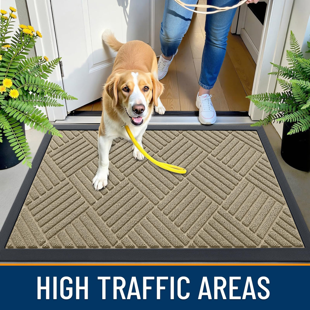 OLANLY Front Door Mat Outside Entrance 29.5x17, Absorbent, Heavy Duty Sturdy Natural Rubber Doormat Indoor Outdoor, Stain and Fade Resistant, Non-Slip Low Profile Floor Mat for Entryway, Grey Diamond