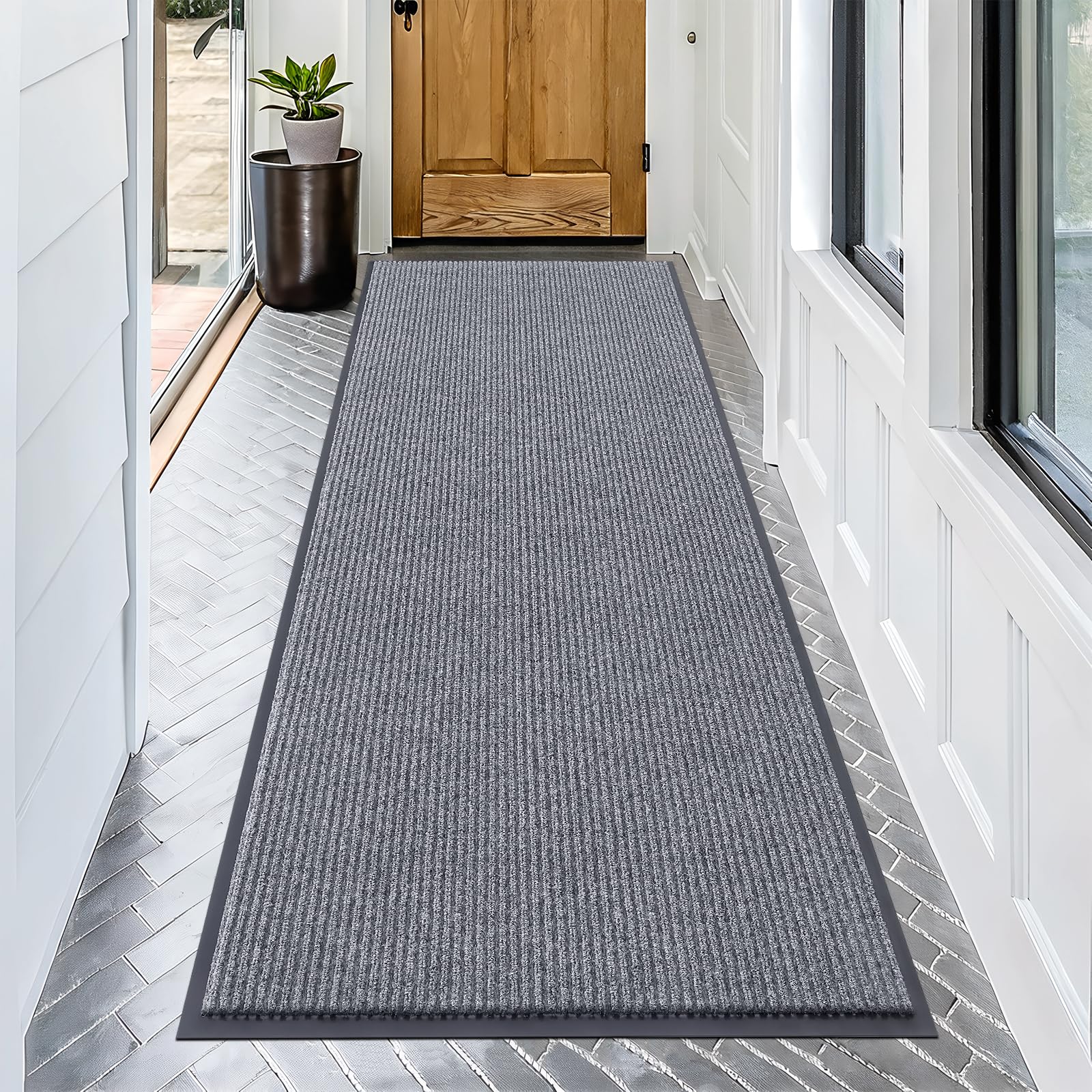 OLANLY Front Door Mat Indoor Outdoor Entrance, Waterproof Heavy Duty Doormat, Fade Resistant, Low Profile, Easy Clean Patio Porch Welcome Floor Mats for Entry, 29.5x17, Grey