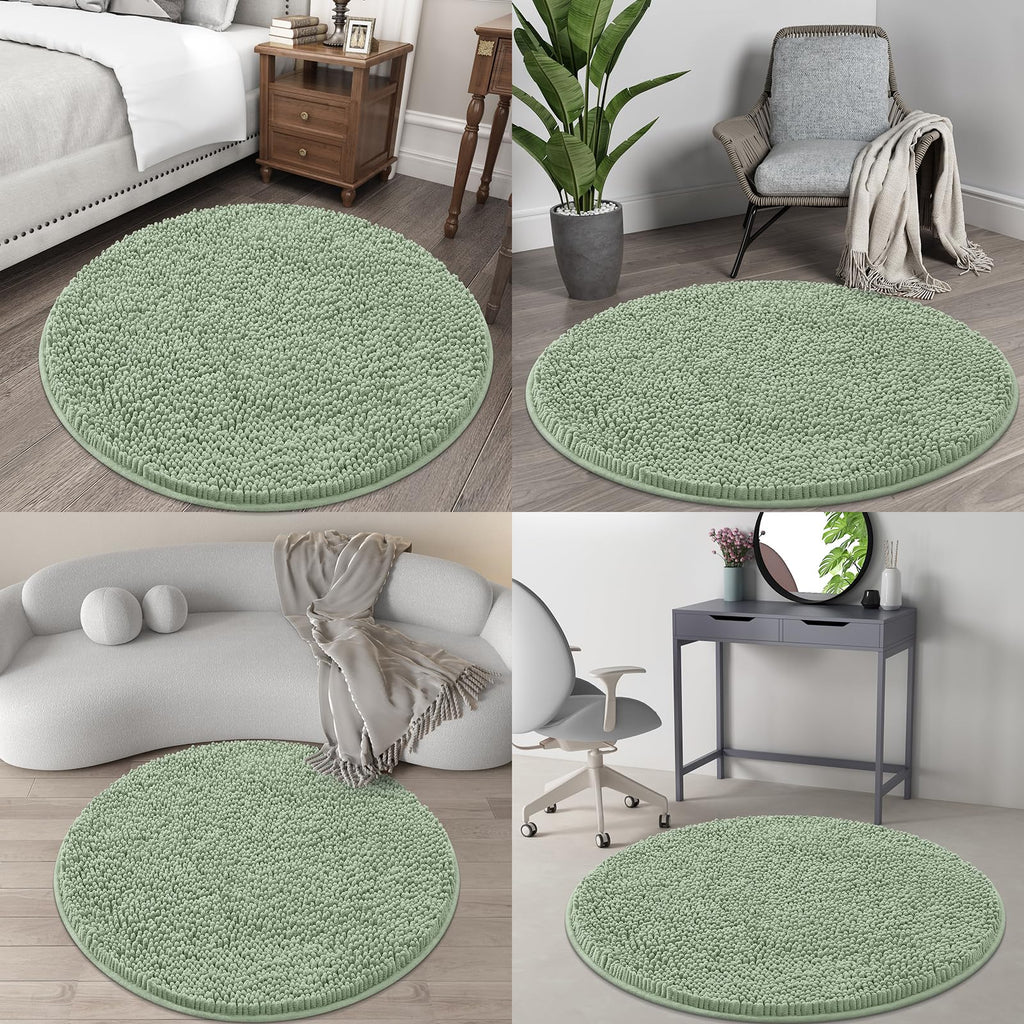 OLANLY 30-inch Round Bathroom Rugs, Extra Soft and Absorbent Chenille Bath Rugs, Quick Dry Machine Washable Bath Mats for Bathroom Floor, Tub and Shower, Home Decor Accessories, Grey
