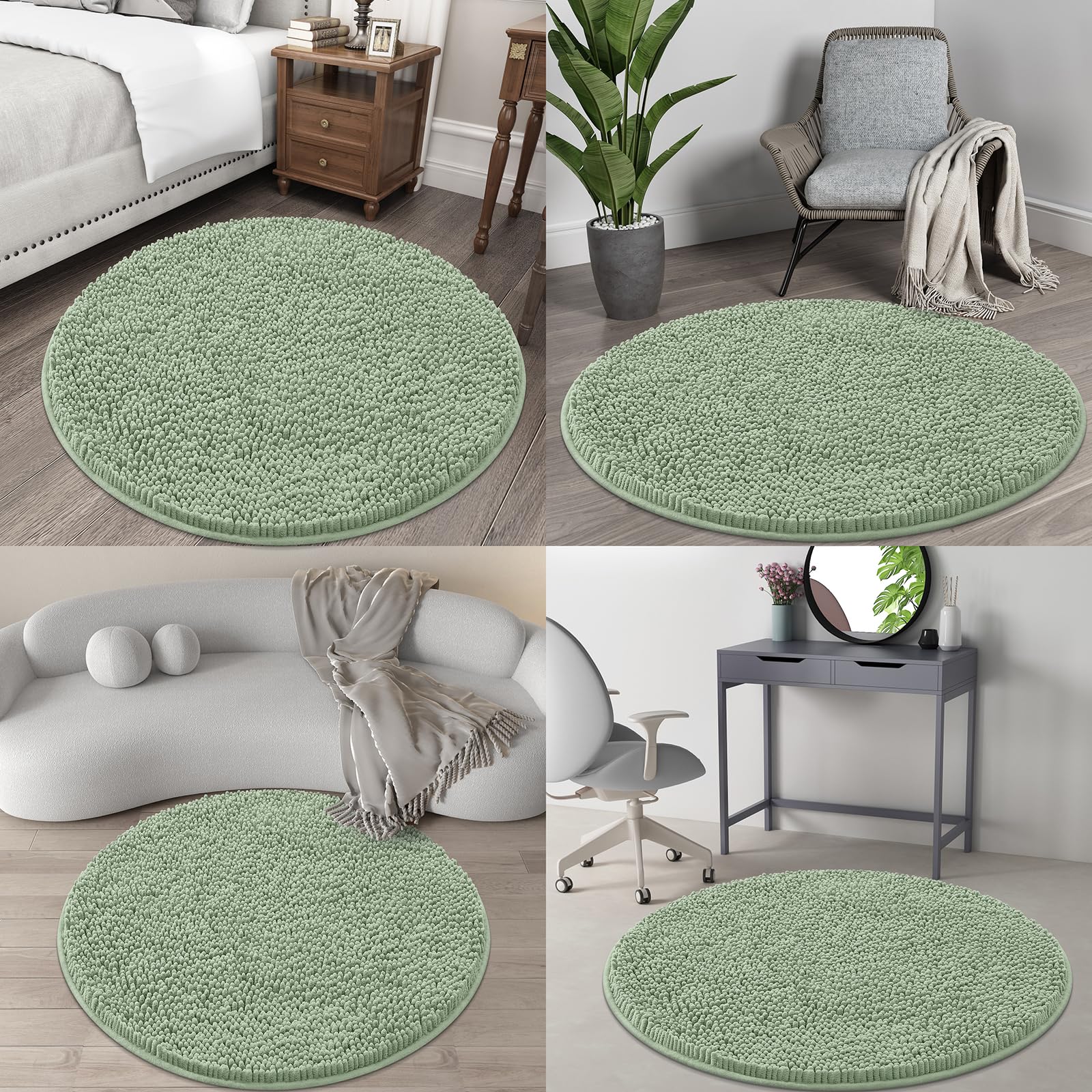 OLANLY 30-inch Round Bathroom Rugs, Extra Soft and Absorbent Chenille Bath Rugs, Quick Dry Machine Washable Bath Mats for Bathroom Floor, Tub and Shower, Home Decor Accessories, Grey