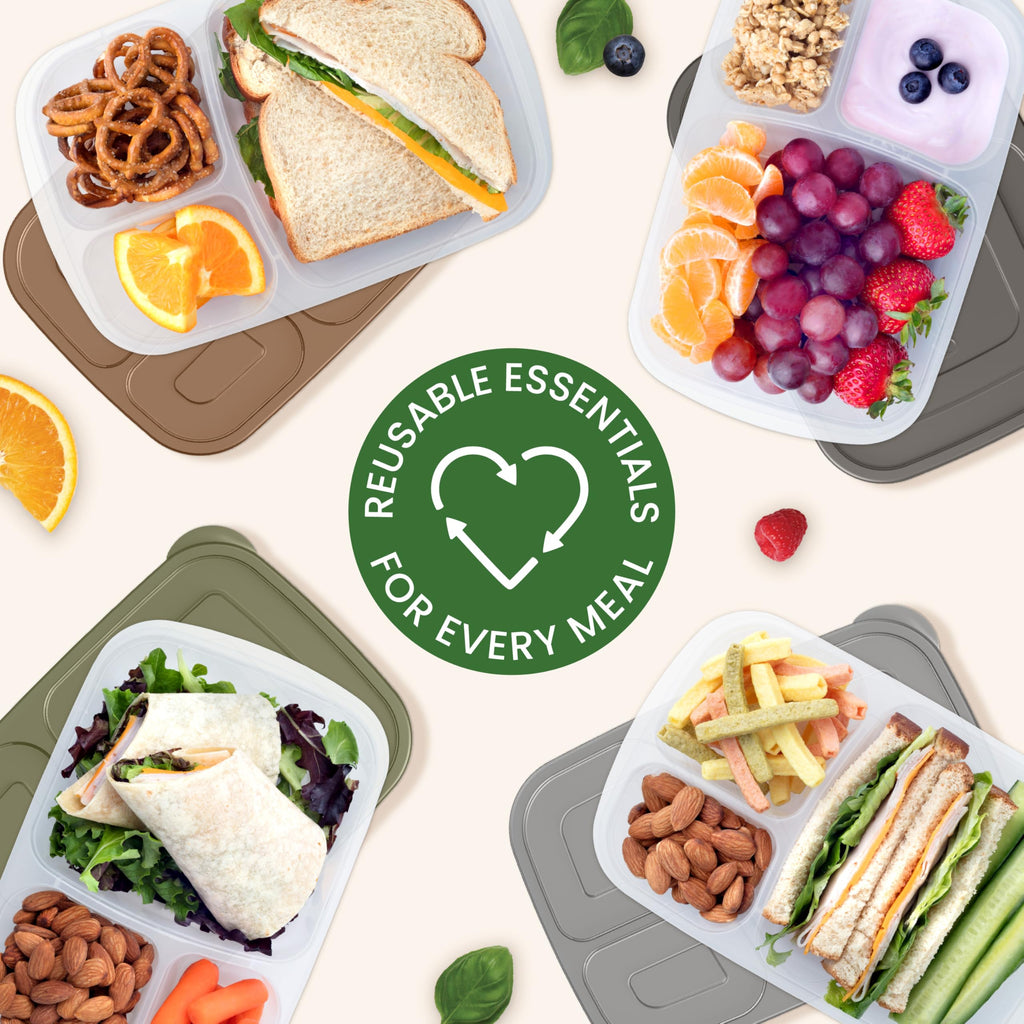 Bentgo Easyboxes - Original Stackable Lunch Boxes - Reusable 3-Compartment Food Containers for Kids and Adults - Bento Lunch Box for Meal Prep, School, & Work - BPA Free, Set of 4 (Classic)