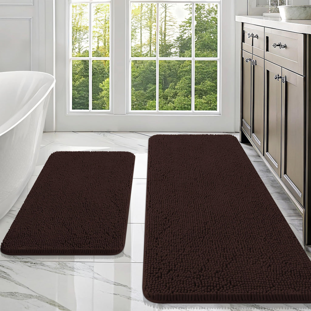 OLANLY Bathroom Rugs Sets 2 Piece, Soft Absorbent Chenille Bath Mats and U-Shaped Contour Toilet Mat Area Rug Set, Machine Washable Bath Carpet, Home Decor Accessories(30"x20"+24"x20", Grey)