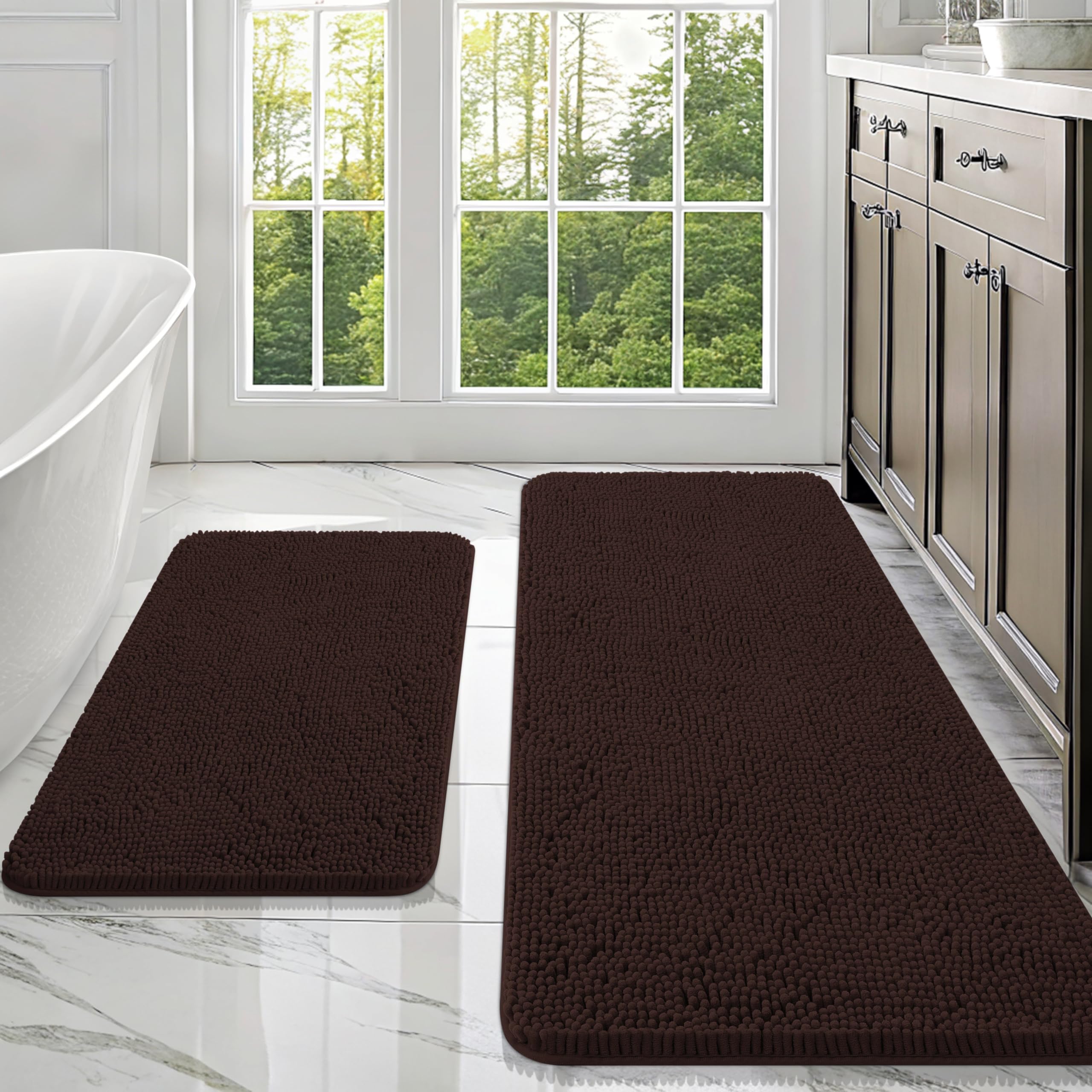 OLANLY Bathroom Rugs Sets 2 Piece, Soft Absorbent Chenille Bath Mats and U-Shaped Contour Toilet Mat Area Rug Set, Machine Washable Bath Carpet, Home Decor Accessories(30"x20"+24"x20", Grey)