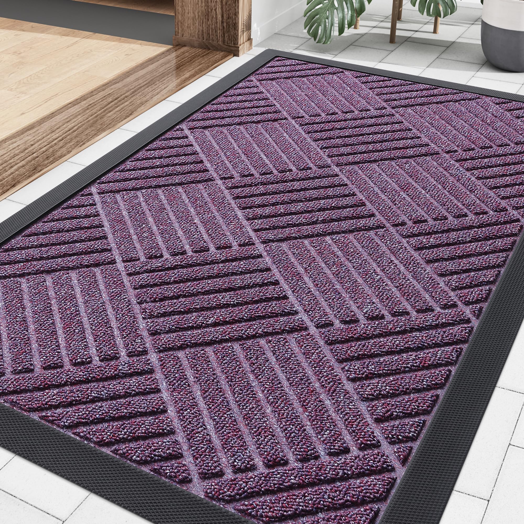 Smiry Front Door Mat Outside Entrance, Heavy Duty Outdoor Indoor Natural Rubber Doormat, Non Slip, Trap Dirt and Moisture, Easy Clean, Low Profile Patio Porch Entryway Mat, 29.5x17, Grey