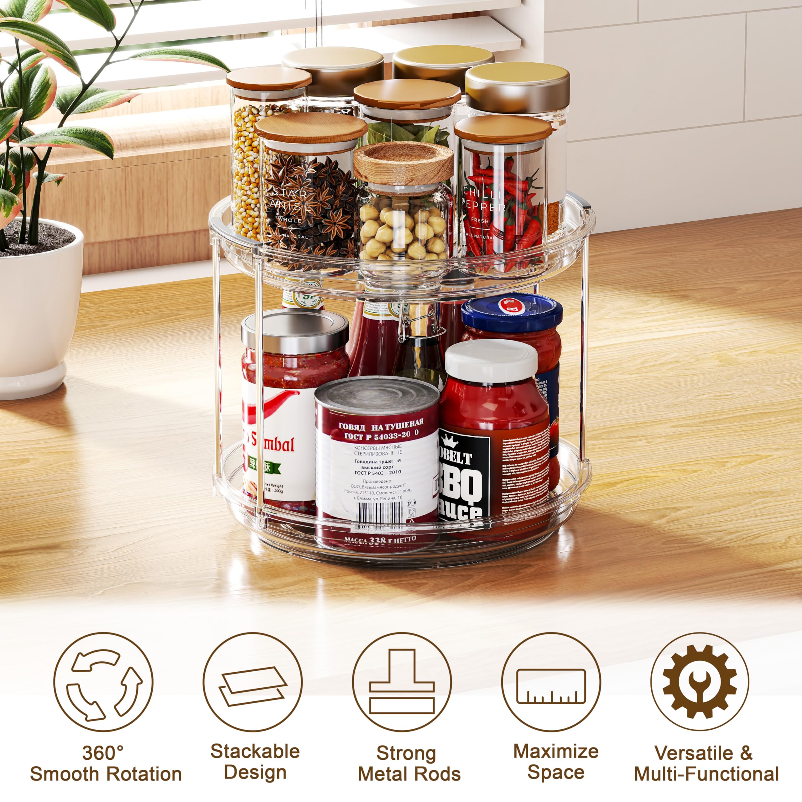 2 Pack 2 Tier Lazy Susan Turntable Organizer 9.25 inch, Rotating Spice Rack Organization for Cabinet, Bathroom, Pantry, Countertop, Kitchen, Vanity, Medicine Cabinet Organizer, Clear