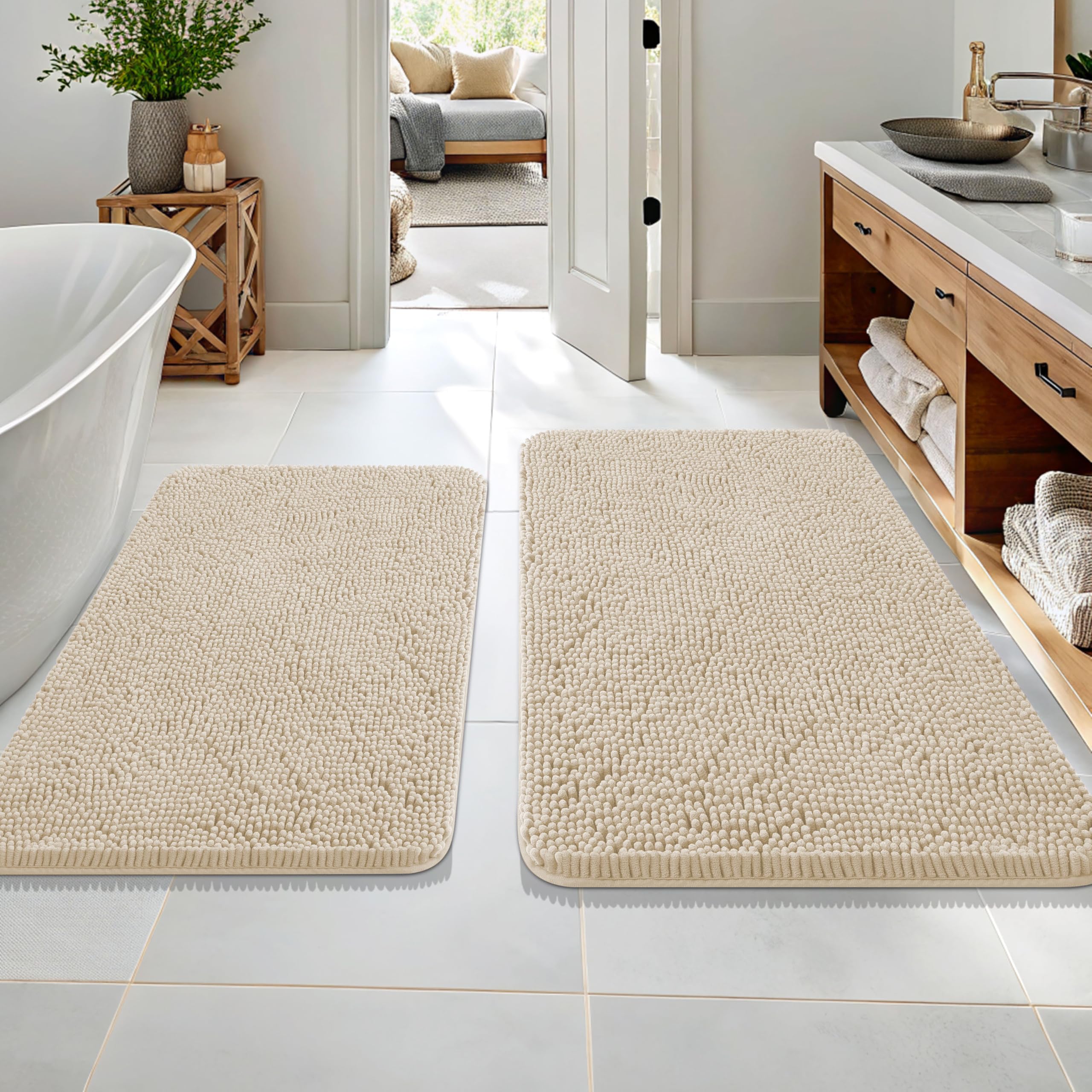 OLANLY Bathroom Rugs Sets 2 Piece, Soft Absorbent Chenille Bath Mats and U-Shaped Contour Toilet Mat Area Rug Set, Machine Washable Bath Carpet, Home Decor Accessories(30"x20"+24"x20", Grey)