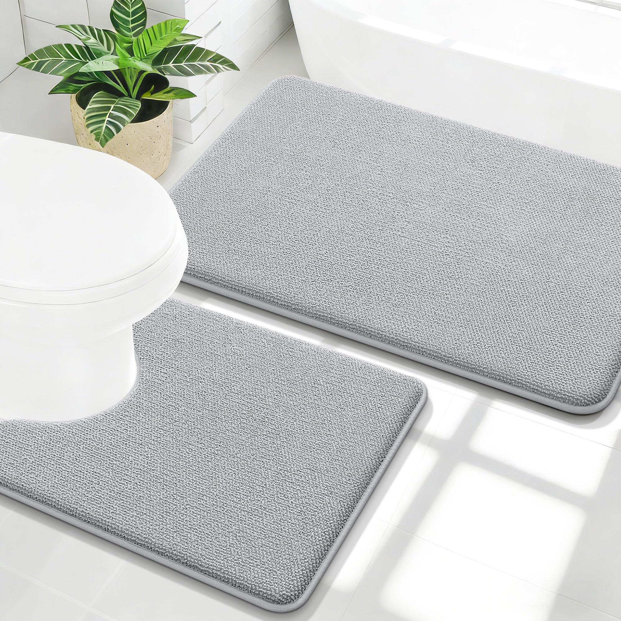 OLANLY Bathroom Rugs Sets 2 Piece, Soft Absorbent Memory Foam Bath Rug Set, Non-Slip, Quick Dry, Machine Washable Bath Mats for Bathroom, Home Decor Accessories (30"x20"+24"x16", Grey)