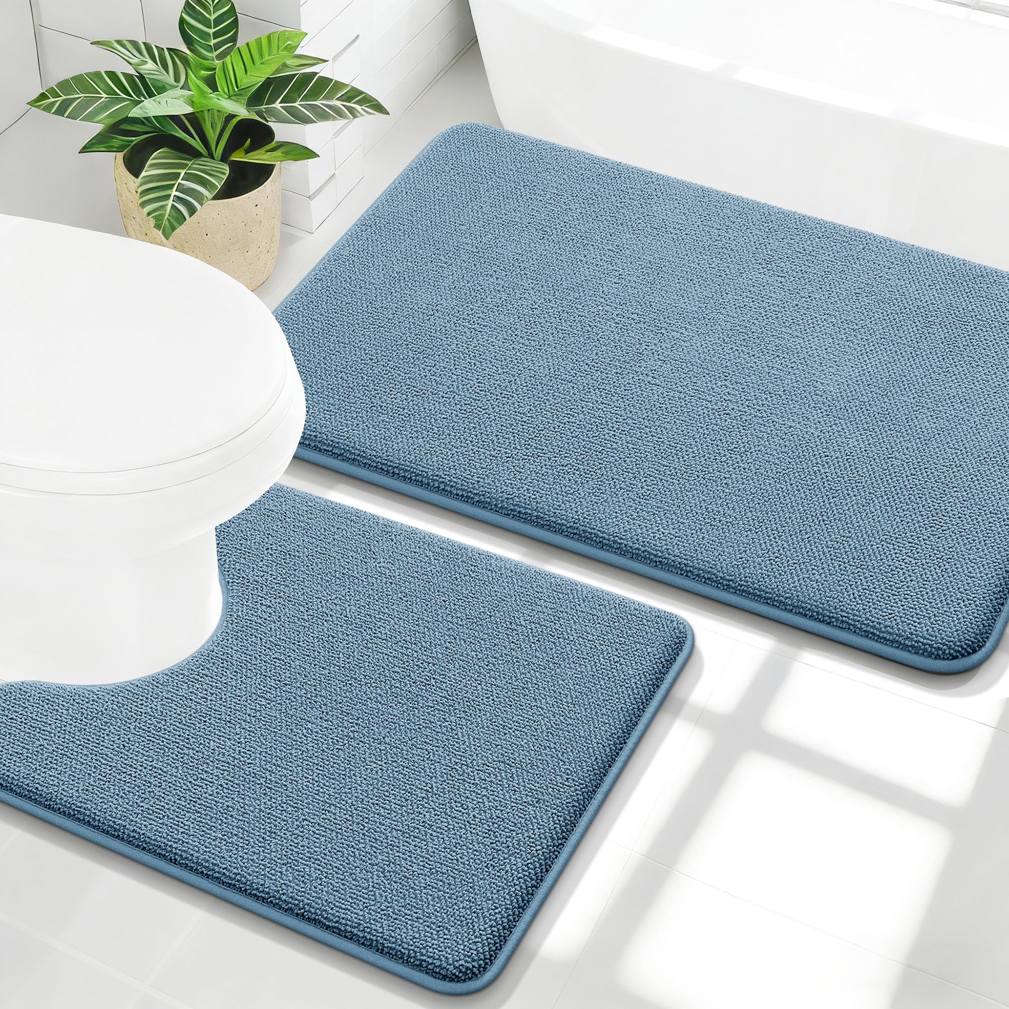 OLANLY Bathroom Rugs Sets 2 Piece, Soft Absorbent Memory Foam Bath Rug Set, Non-Slip, Quick Dry, Machine Washable Bath Mats for Bathroom, Home Decor Accessories (30"x20"+24"x16", Grey)