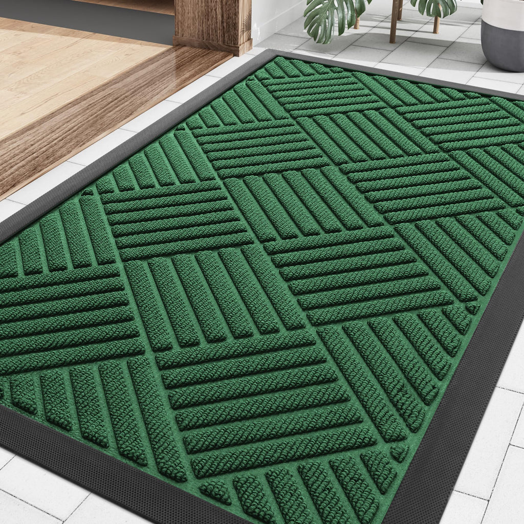 Smiry Front Door Mat Outside Entrance, Heavy Duty Outdoor Indoor Natural Rubber Doormat, Non Slip, Trap Dirt and Moisture, Easy Clean, Low Profile Patio Porch Entryway Mat, 29.5x17, Grey