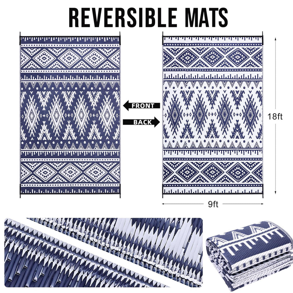 OLANLY Outdoor Rug Waterproof 5x8 ft, Reversible Outdoor Plastic Straw Rug, Boho Patio Rug, Indoor Outdoor Carpet, RV Mat Outside for Patio, Camp, Picnic, Balcony, Deck, Backyard, Black & White