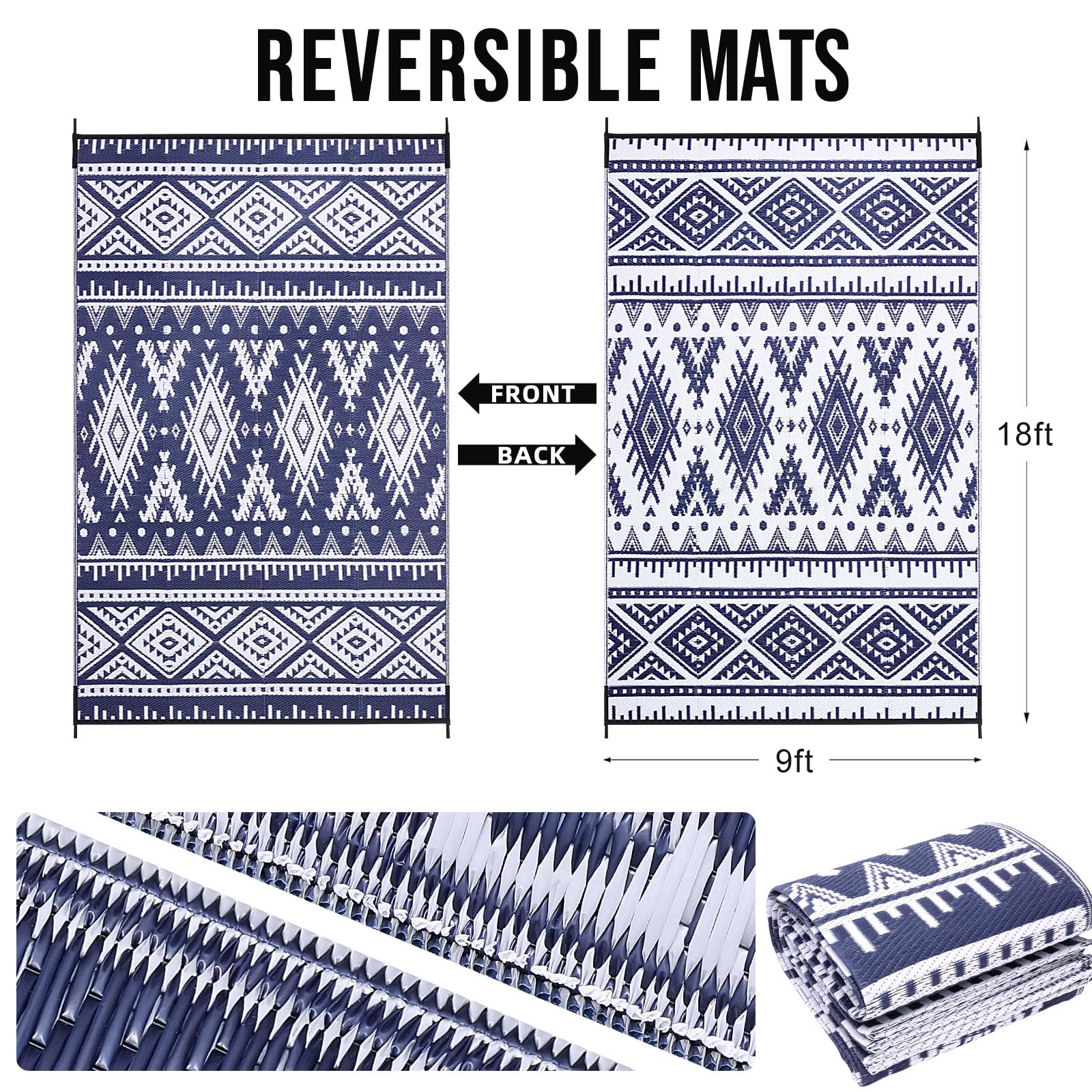 OLANLY Outdoor Rug Waterproof 5x8 ft, Reversible Outdoor Plastic Straw Rug, Boho Patio Rug, Indoor Outdoor Carpet, RV Mat Outside for Patio, Camp, Picnic, Balcony, Deck, Backyard, Black & White