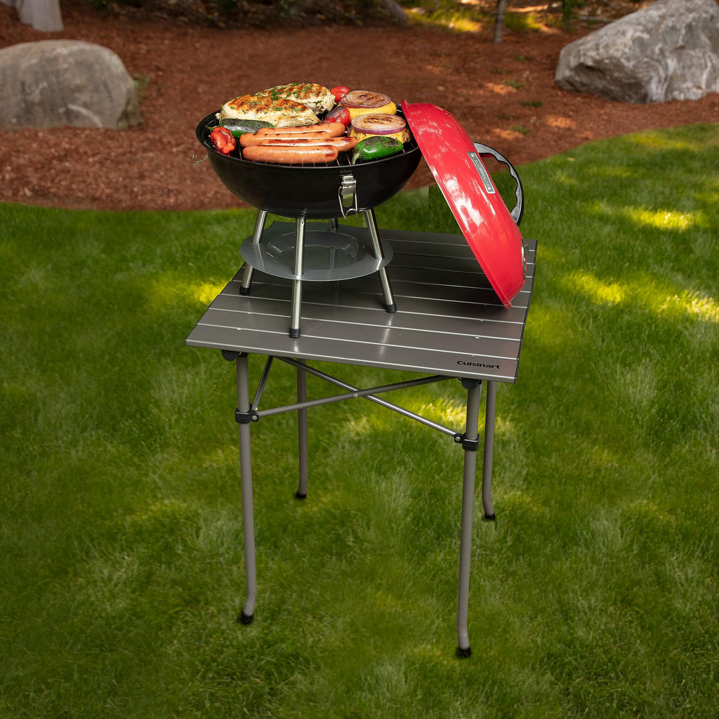 Cuisinart 14" Portable Charcoal Grill, Tabletop Outdoor Small Grill with Locking Lid and Dual Vents, Chrome Plated Travel Size BBQ Perfect for Camping, Tailgates, Cookouts, Red