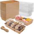 Charcuterie Boxes with Clear Lids Mini Dessert Bakery Boxes Disposable To Go Food Containers for Cookie Cake Slice Sushi Strawberry 7.48x3.35x2.5INCH(50 Pack, Brown)
