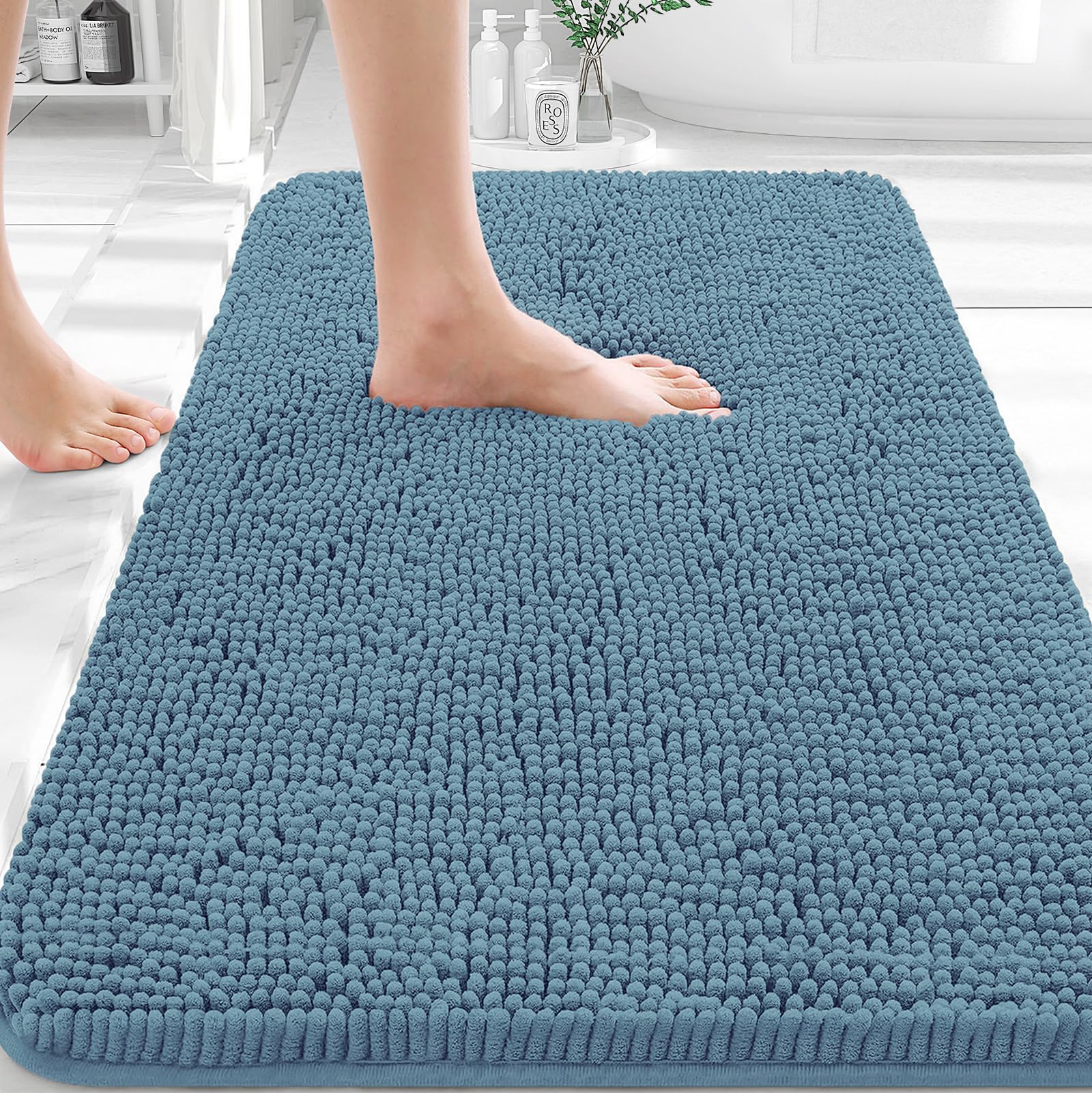 OLANLY Bathroom Rugs 30x20, Extra Soft Absorbent Chenille Bath Rugs, Rubber Backing Quick Dry, Machine Washable Bath Mats for Bathroom Floor, Tub and Shower, Home Decor Accessories, Grey