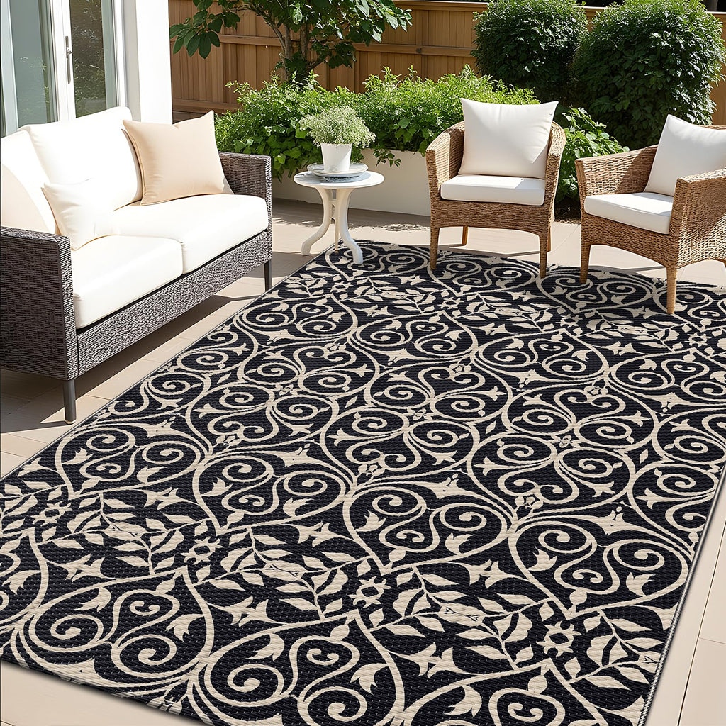 OLANLY Outdoor Rug 5x8 ft Waterproof, Reversible Outdoor Plastic Straw Rug, RV Mat, Indoor Outdoor Carpet Clearance for Patio, Camping, Balcony, Deck, Backyard, Grey & White