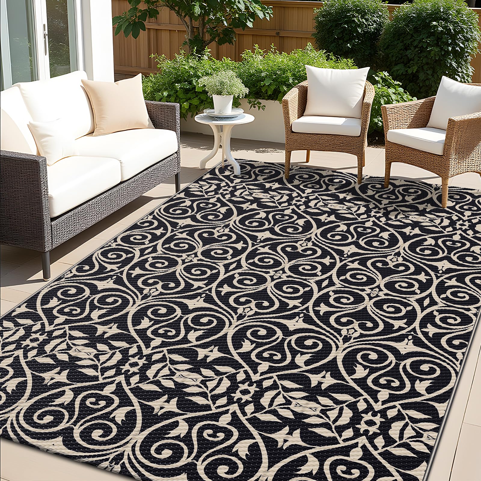 OLANLY Outdoor Rug 5x8 ft Waterproof, Reversible Outdoor Plastic Straw Rug, RV Mat, Indoor Outdoor Carpet Clearance for Patio, Camping, Balcony, Deck, Backyard, Grey & White
