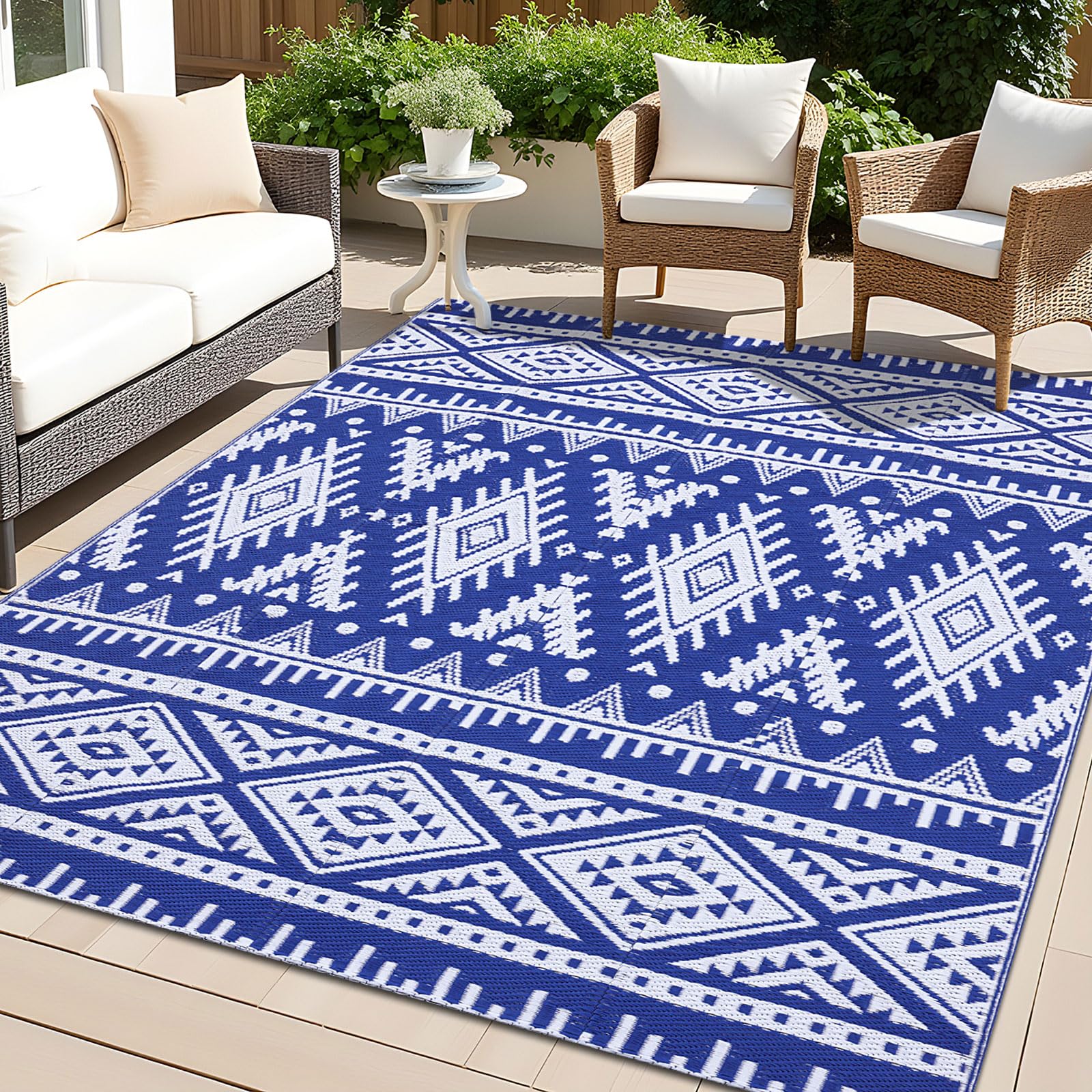 OLANLY Outdoor Rug Waterproof 5x8 ft, Reversible Outdoor Plastic Straw Rug, Boho Patio Rug, Indoor Outdoor Carpet, RV Mat Outside for Patio, Camp, Picnic, Balcony, Deck, Backyard, Black & White