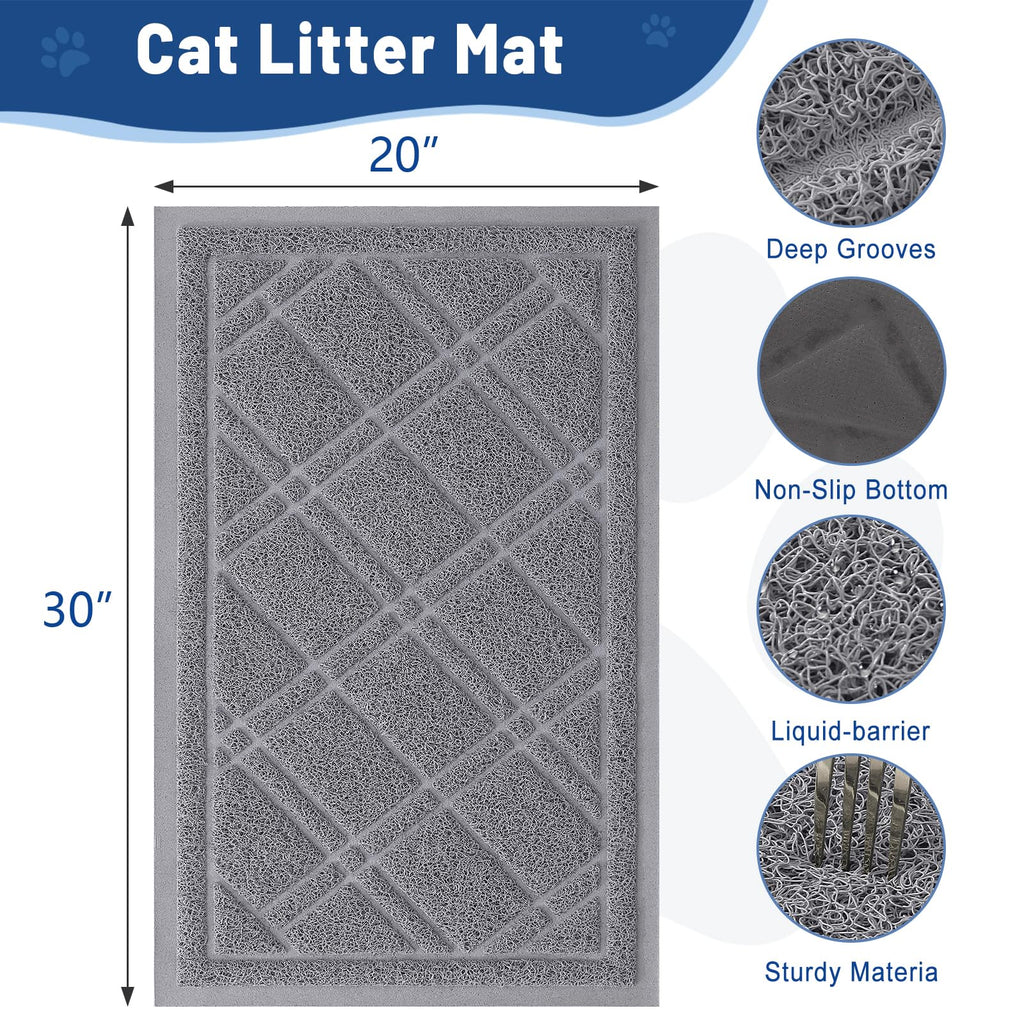 Smiry Cat Litter Box Mat 30x17, Non-Slip Water Resistant Litter Trapping Mat, Easy Clean Less Waste and Urine-Locking Cat Carpet for Indoor, Grey