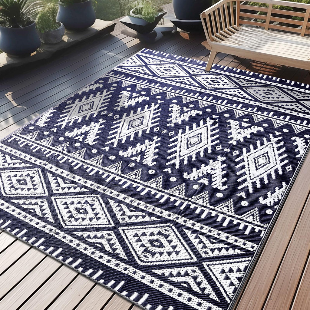 OLANLY Outdoor Rug Waterproof 5x8 ft, Reversible Outdoor Plastic Straw Rug, Boho Patio Rug, Indoor Outdoor Carpet, RV Mat Outside for Patio, Camp, Picnic, Balcony, Deck, Backyard, Black & White